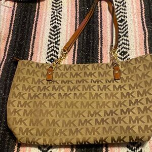 Michael Kors Tan and Brown Logo Shoulder Bag
